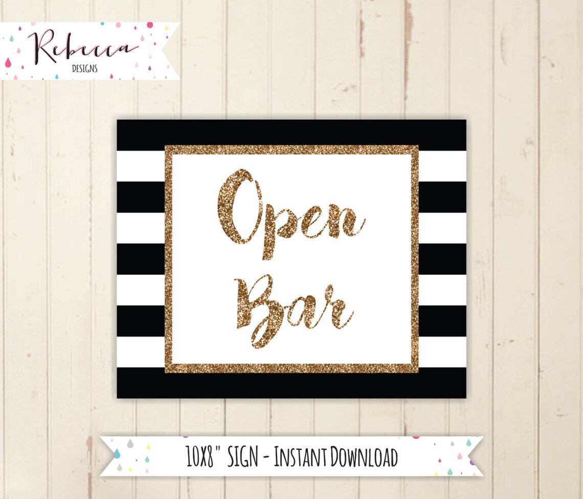 Open bar sign open bar printable sign black and gold sign | Etsy