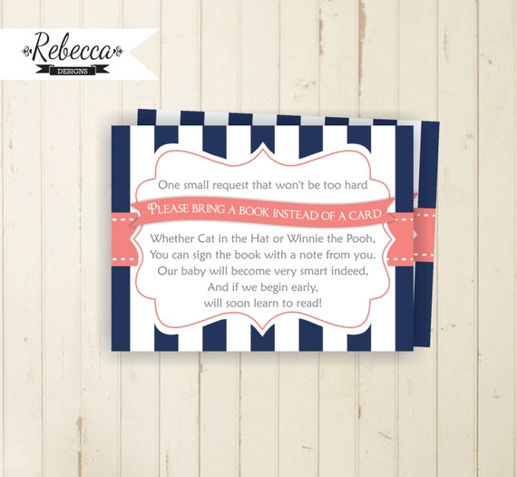 Baby shower bring a book card printable chevron bring a book instead of a card navy blue baby shower insert card coral baby shower 101 134 Il_570xn