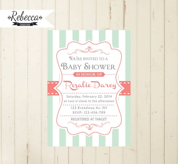 mint baby shower mint and coral baby shower invitation coral baby shower mint invitation cottage chic invite printable baby shower 113 Il_570xn