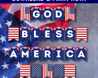 God Bless America Banner Memorial Day Banner Printable 4th of July Banner DIY Patriotic US Holiday Banner Veterans Day Bulletin Board 328