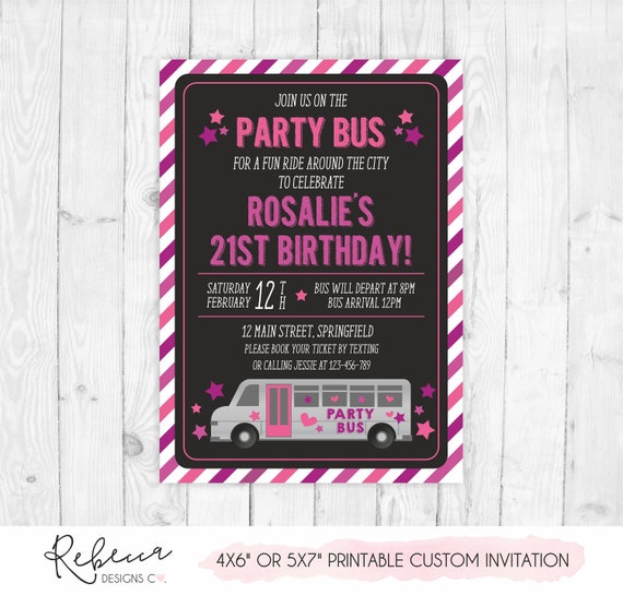 Party bus invitation bus birthday bridal bus bridal shower invitation