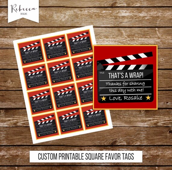 Cinema favor tags movie birthday favor tags red carpet favor tags printable movie party movie night popcorn gift tags movie clapboard tag Il_570xn