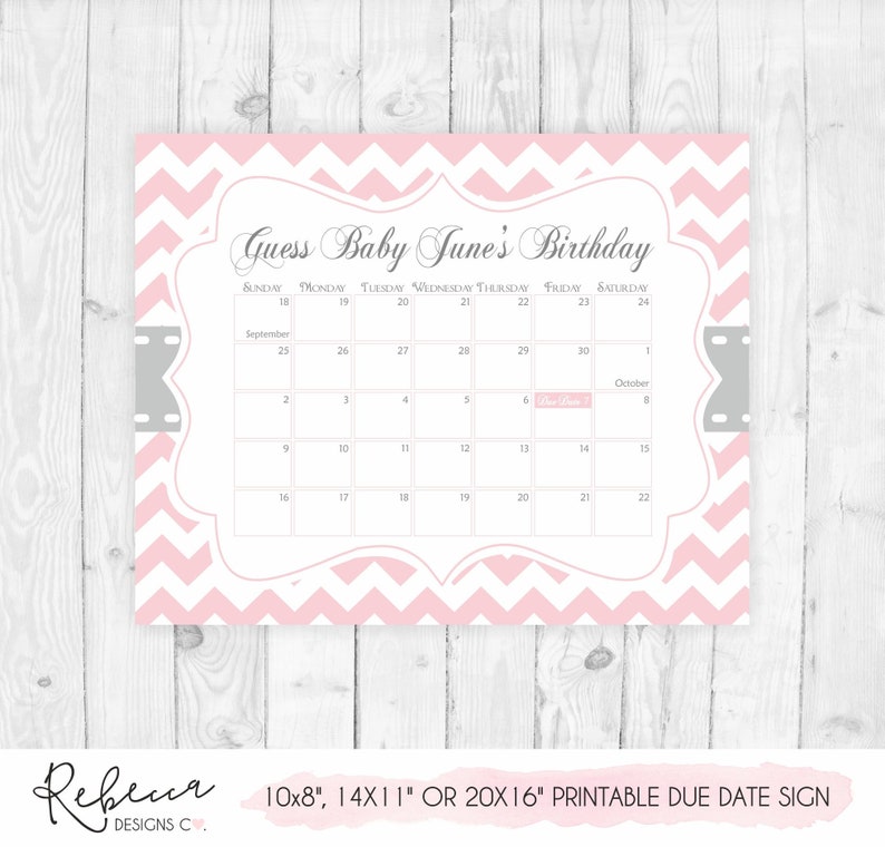 Guess the Due Date Calendar Printable Pink Calendar Guess the Etsy