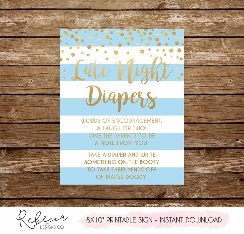 Diaper thoughts sign late night diapers sign printable boy baby shower game baby shower sign Diapers for the Wee Hours sign diaper sign 251 image 1