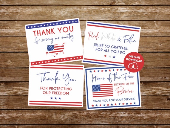 Patriotic Thank You Cards Small Acts of Kindness Printable Cards Military Service Veterans Day Tags Happy Veterans Day Military Gift Tag 328