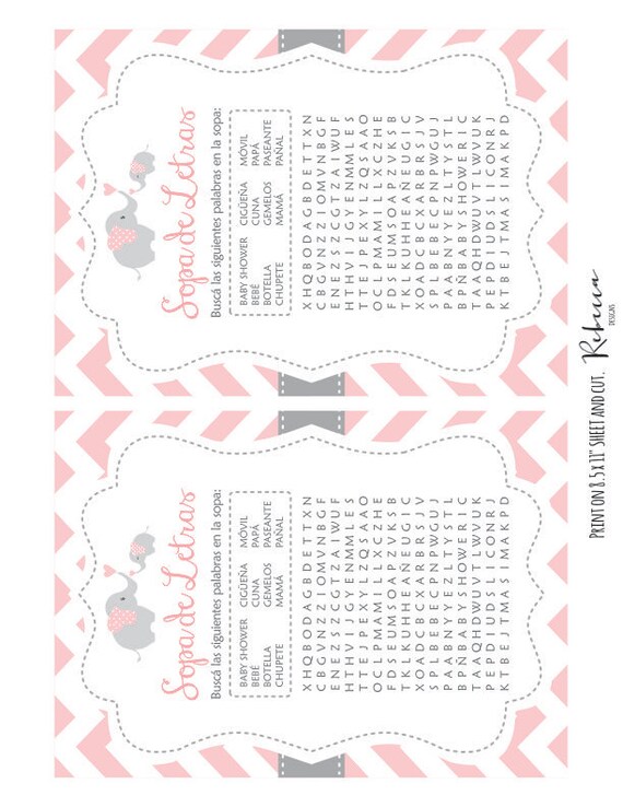 Wordsearch Game In Spanish Baby Shower In Spanish Español Juegos Baby Shower Printable Espanol Sopa De Letras Juego 105 - 