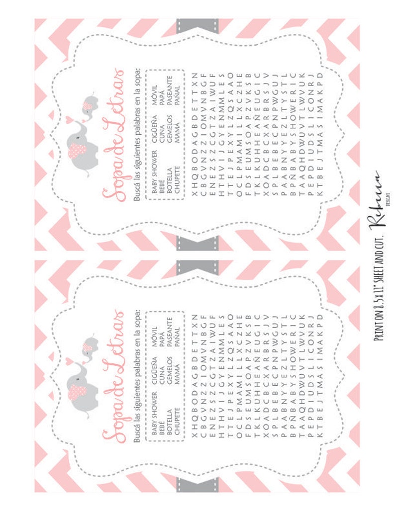 Wordsearch Game in Spanish Baby Shower in Spanish Español Juegos Baby