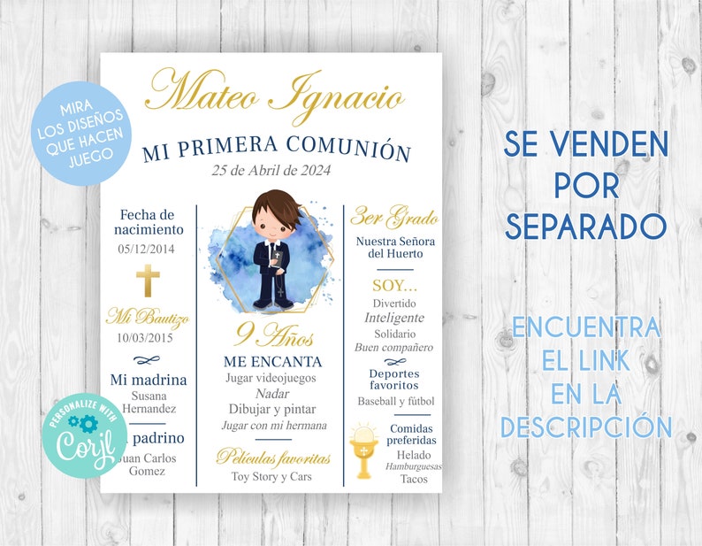 Invitacion de comunion niño azul editable primera comunion invitacion first communion boy in spanish comunion en español digital file 349 image 3