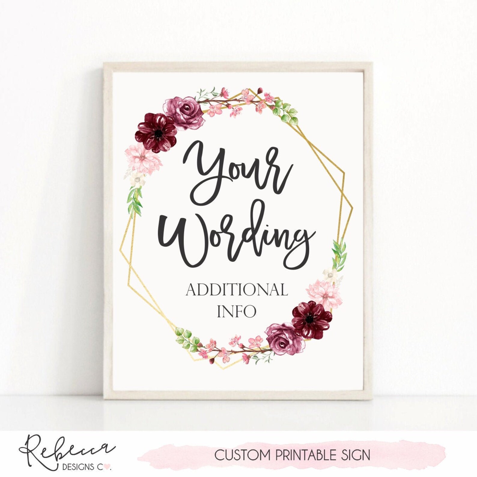 Bridal shower sign printable burgundy sign watercolor sign | Etsy