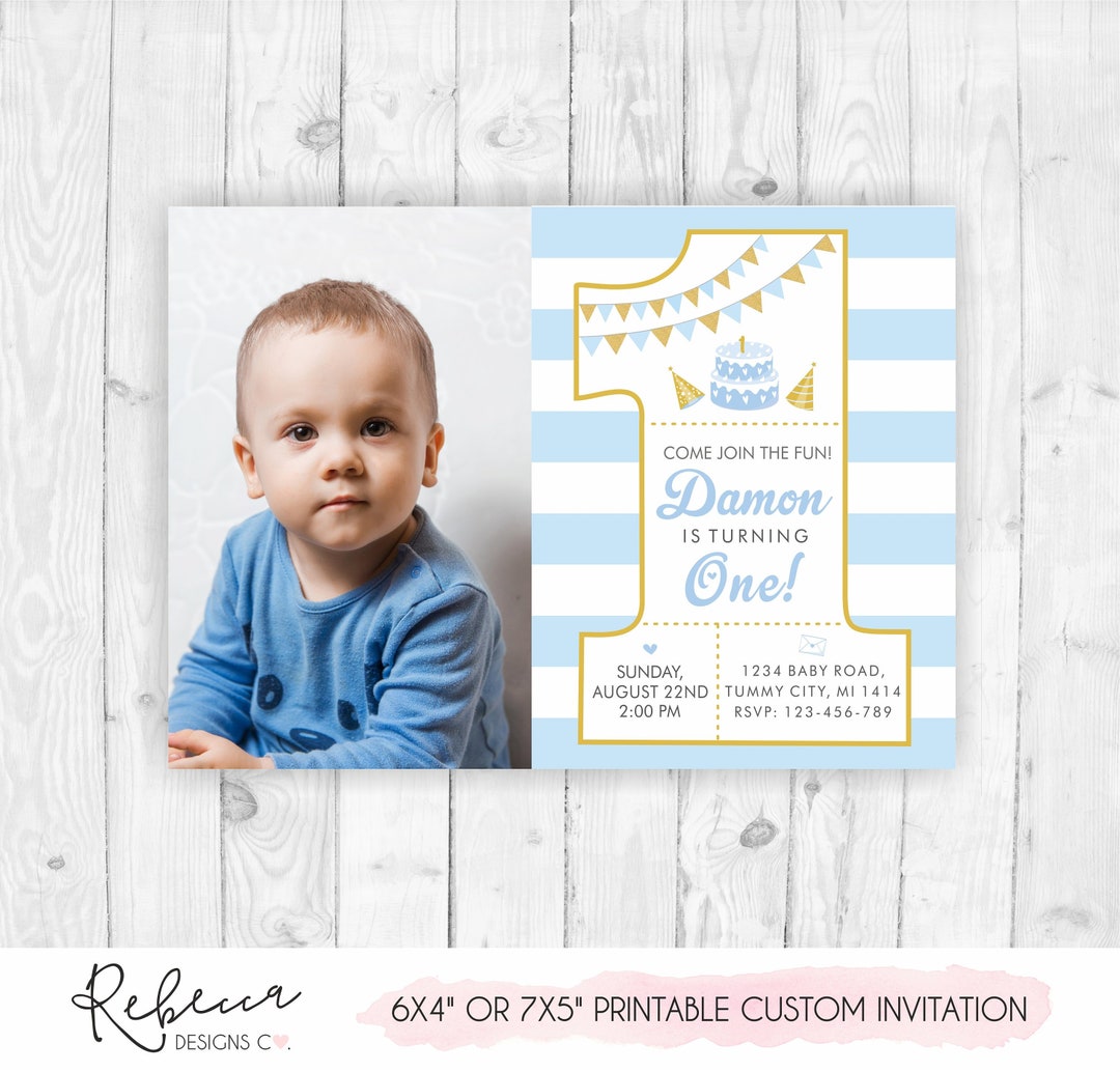 Boy Birthday Invitation Printable 1 Birthday Invitation Number Etsy