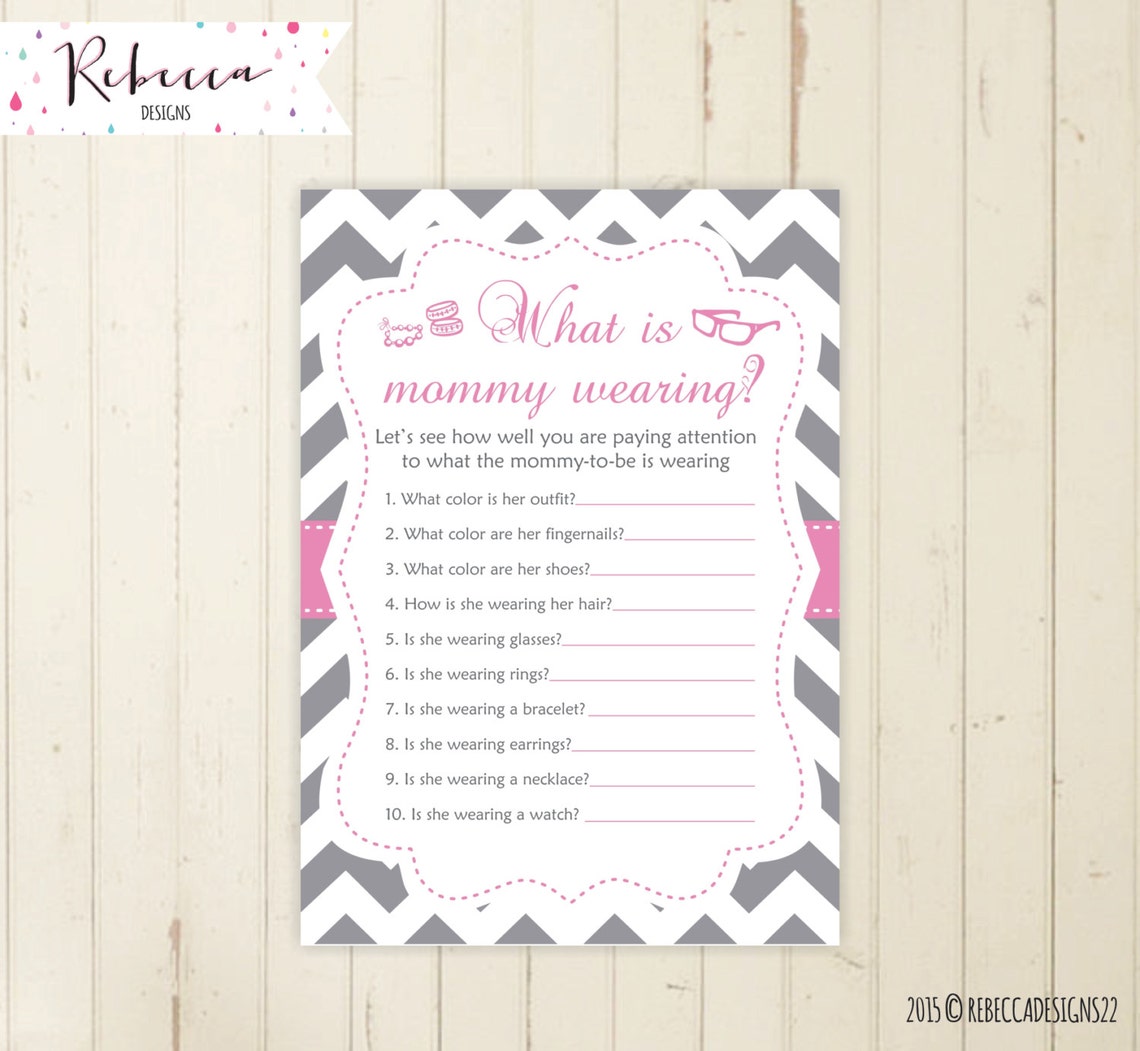 What Is Mommy Wearing Game Baby Shower Game Pink Baby Shower Etsy