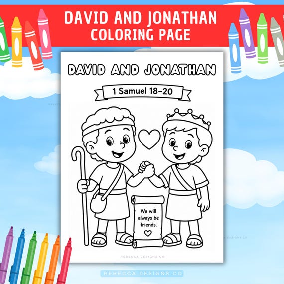David and Jonathan Coloring Page 1 Samuel 18-20 Bible Lesson David