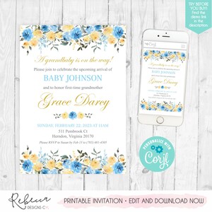 Grandparents baby shower invitation Grandmother baby shower template invitation digital grandma shower granchild shower invite grandson 337 image 2