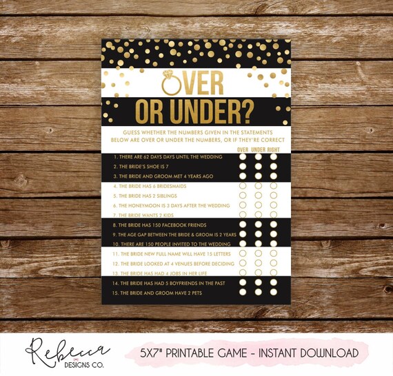 Over or under bridal shower game printable bachelorette party game black and gold bridal shower bachelorette games funny game bridal 308 Il_570xn