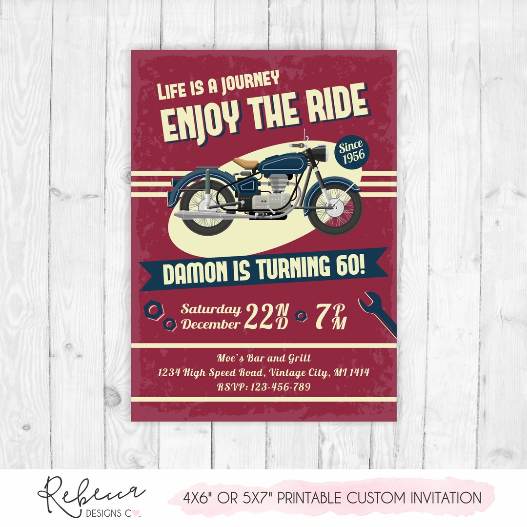 Motorcycle Invitation Printable Man Vintage Invitation Bike - Etsy