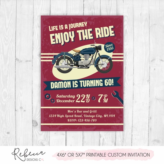Motorcycle invitation printable man vintage invitation bike invitation ...