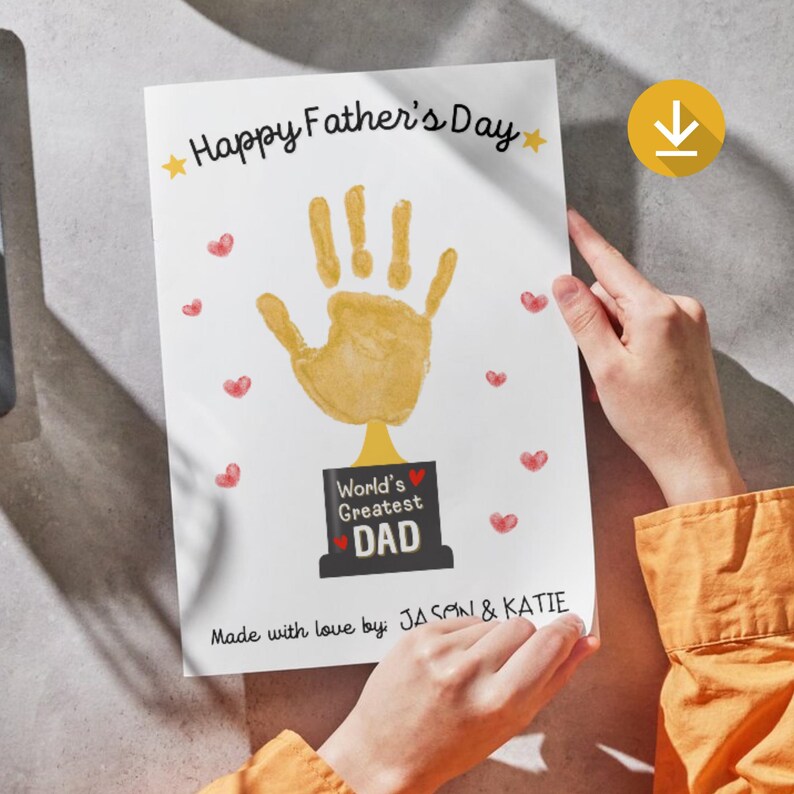 Father's Day Handprint Best Dad Trophy Keepsake Handprint Craft ...