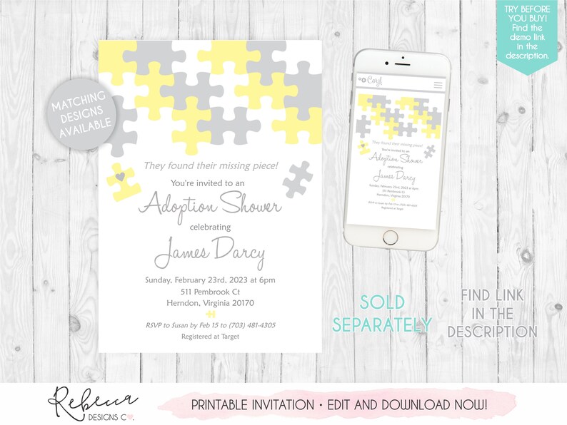 Boy Adoption Shower Invitation Foster Parents Boy Printable Adoption Party Invite Foster Shower Baby Puzzle Invite Adoption Celebration 344 image 3
