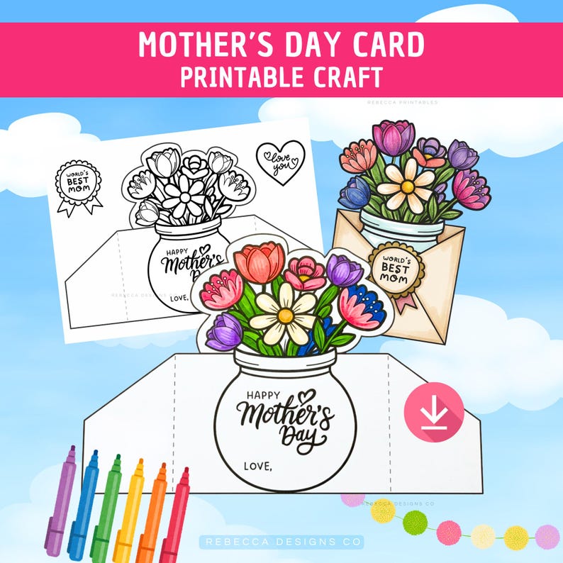 Mother's Day Card Printable Mothers Day Craft for Kids Flower Card ...
