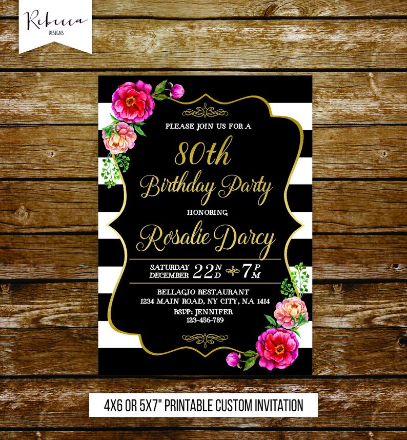 Roses Birthday Invitation 75 Birthday Invitation Woman Invite Etsy