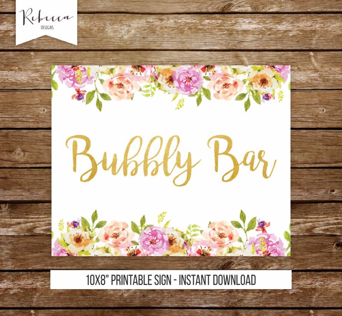 Bubbly Bar Sign Printable Sign Bar Sign Floral Wedding Sign - Etsy