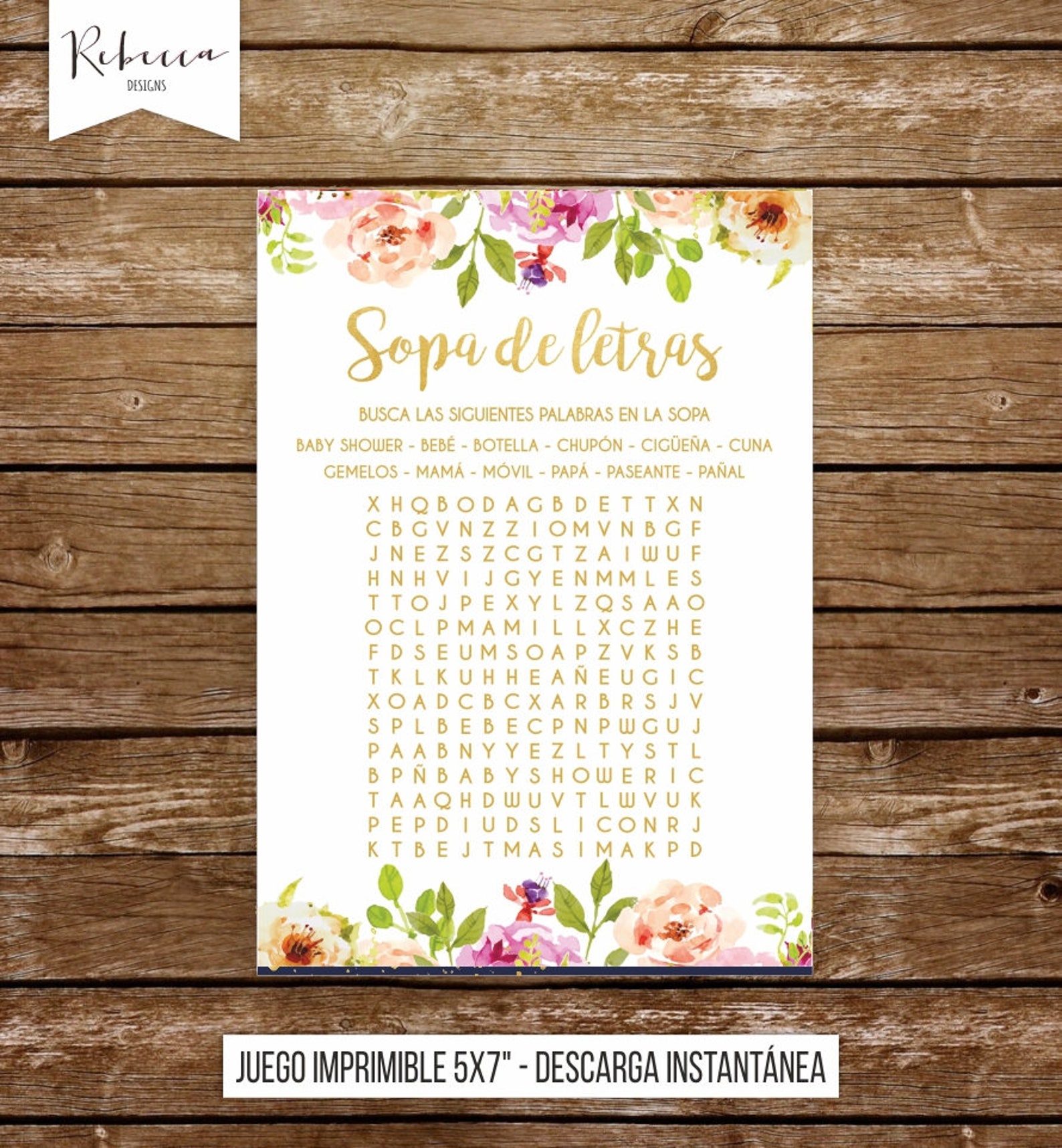 Wordsearch Game in Spanish Baby Shower in Spanish Español Etsy