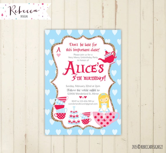 Alice in wonderland invitation alice printable invite alice tea party invitation 6 birthday girl 7th birthday 8th birthday 9th girl Il_570xn