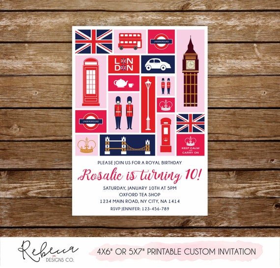 London birthday party England invitation London invitation printable