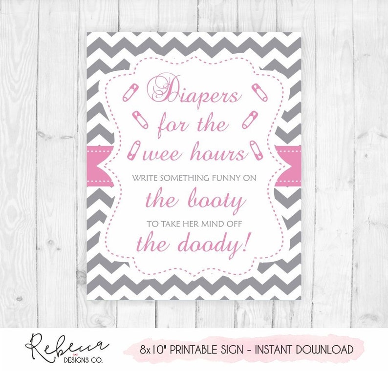 Diaper Thoughts Pink Baby Shower Game Late Night Diapers Game Etsy