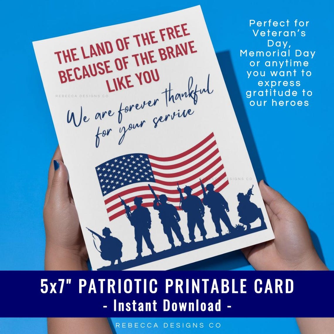 Thank You Veterans Day Card Memorial Day Card Thank You for Your