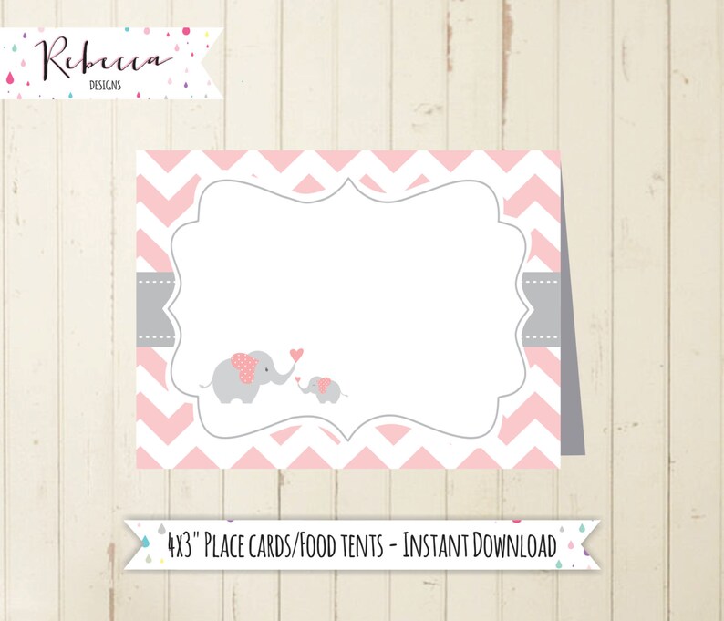 Pink Place Cards Baby Shower Elephant Pink Chevron Place Cards Etsy