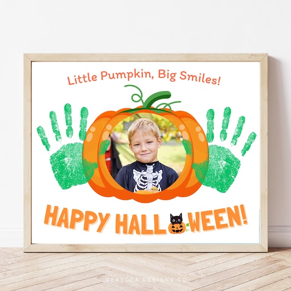 Halloween Handprint craft Daycare Halloween Activities Preschool Halloween Baby Handprint Keepsake Halloween Ideas Little Pumpkin Activity