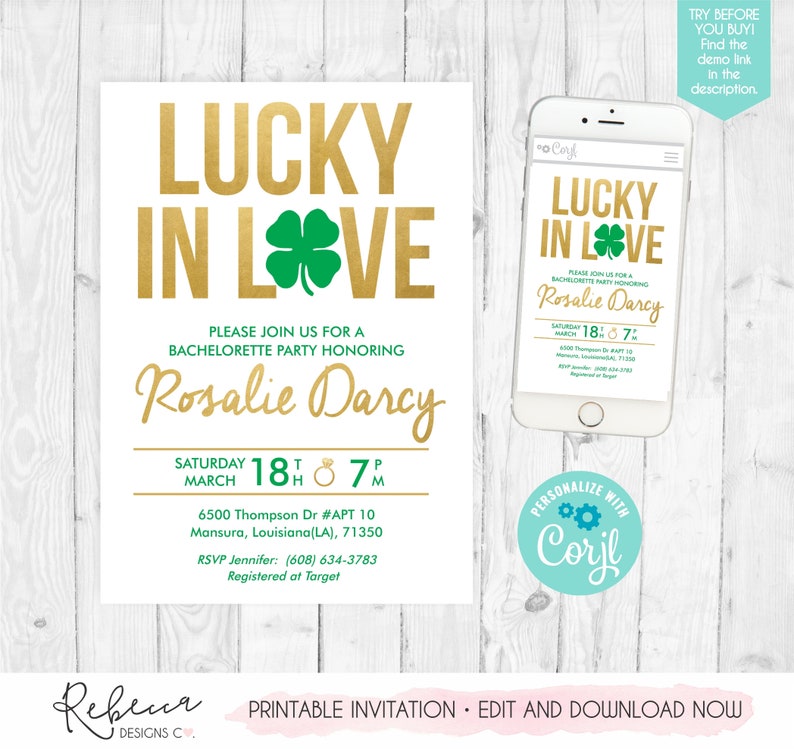 St Patricks bachelorette party invitation lucky in love bachelorette editable irish bachelorette mobile invitation st patricks invite 235 image 3