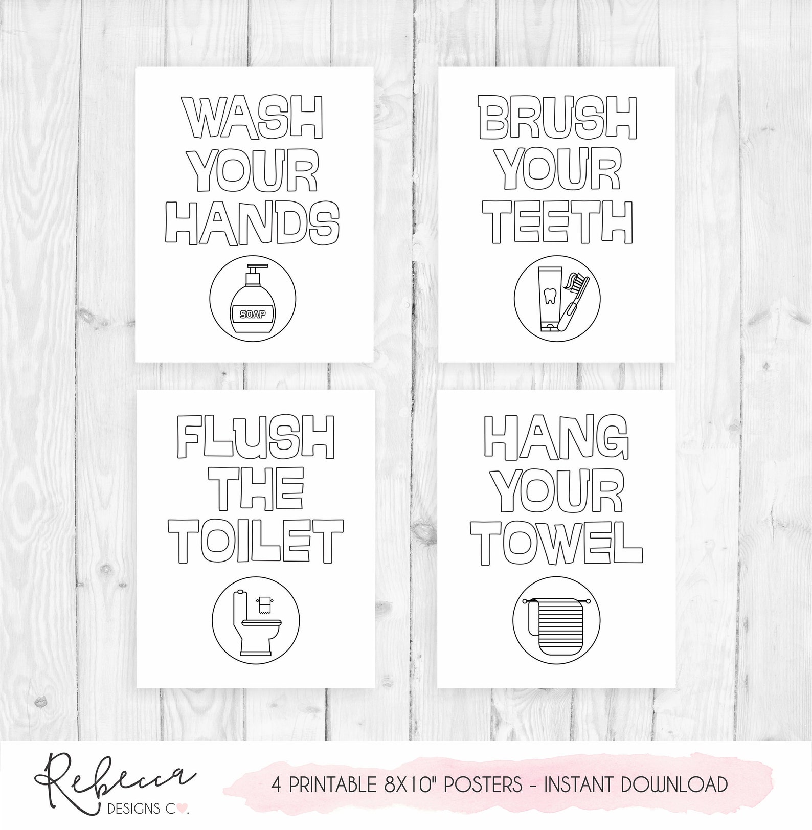 Kids Bathroom Decor Posters Printable Bathroom Rules Coloring Etsy