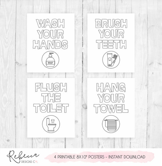 Kids Bathroom Decor Posters Printable Bathroom Rules Coloring | Etsy