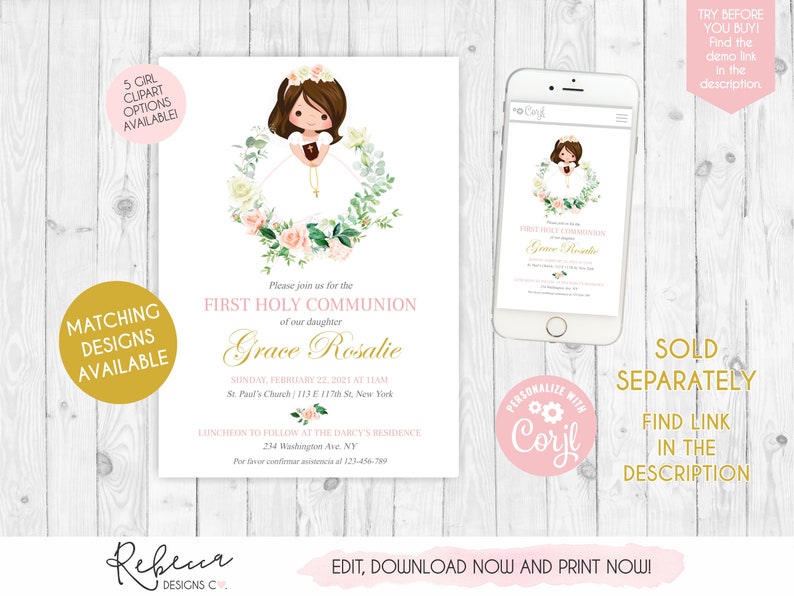 First Communion Sign Communion Decor Communion Welcome Sign Editable Welcome Sign Comunion Niña Girl First Communion Printable Template 250 image 6