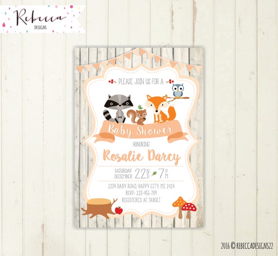 etsy woodland baby shower invitations