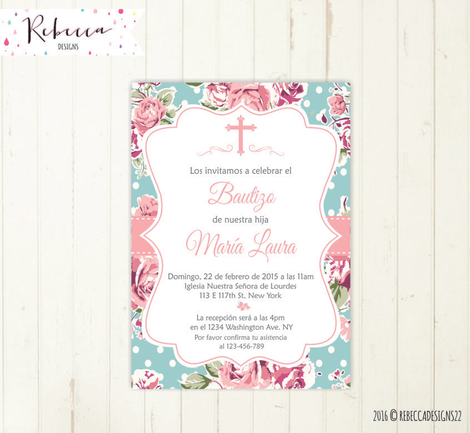 Baptism invitation in spanish girl baptism invitacion bautizo Etsy