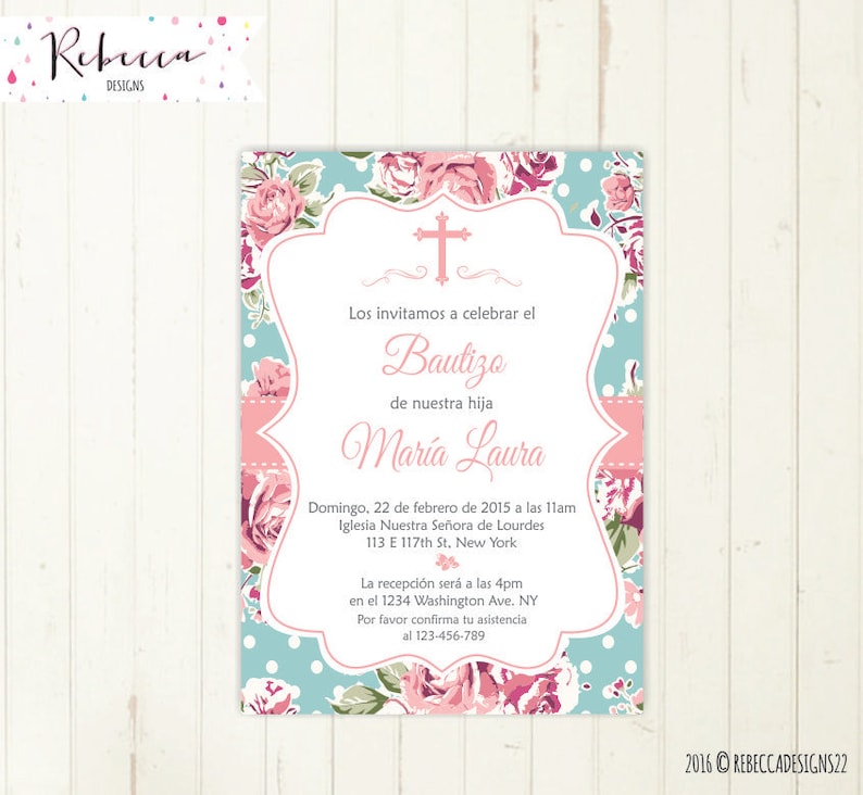 Baptism invitation in spanish girl baptism invitacion bautizo Etsy