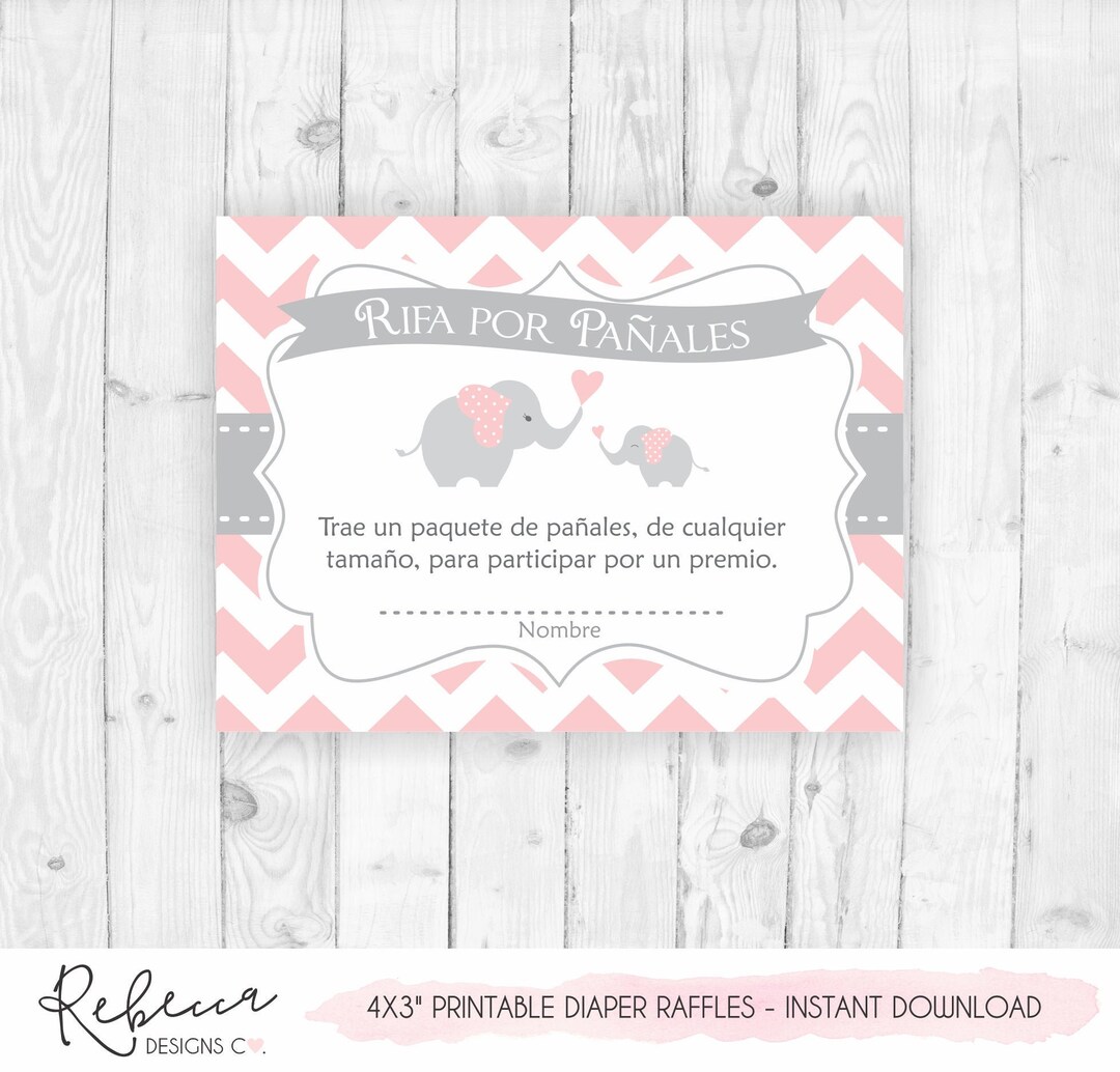 Diaper Raffle Tickets in Spanish Rifas Para Pañales Elefante Etsy