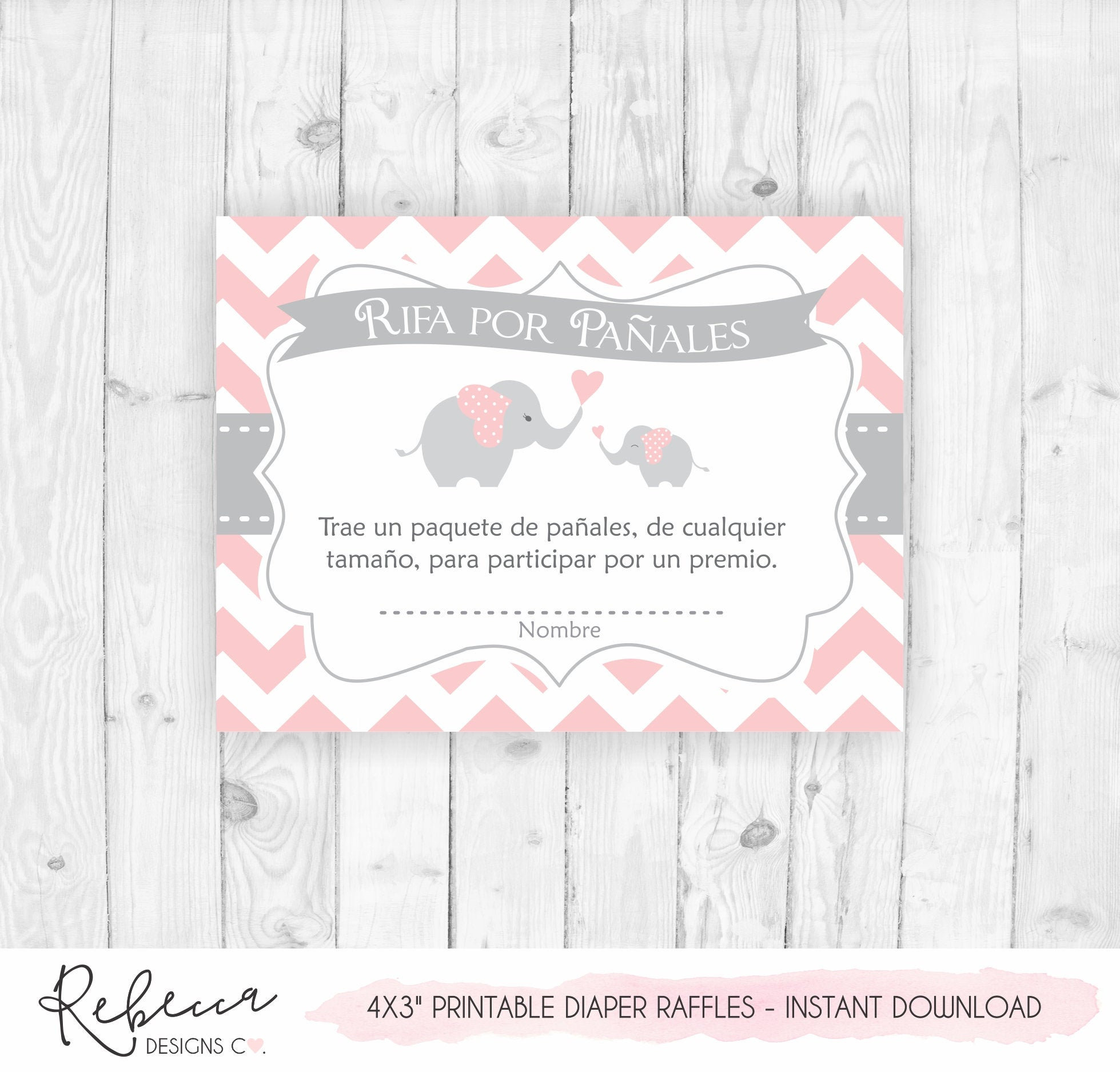 Diaper raffle tickets in spanish rifas para pañales elefante Etsy