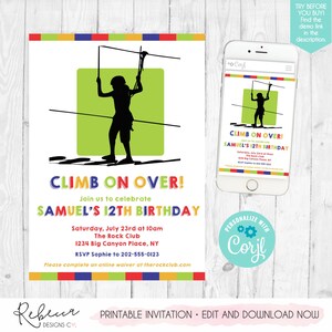 Ropes Course Invitation Obstacle Course Birthday Boy Zipline Invitation Rock Climbing Party Template Boy Parkour Birthday Invite Outdoor 303 image 2