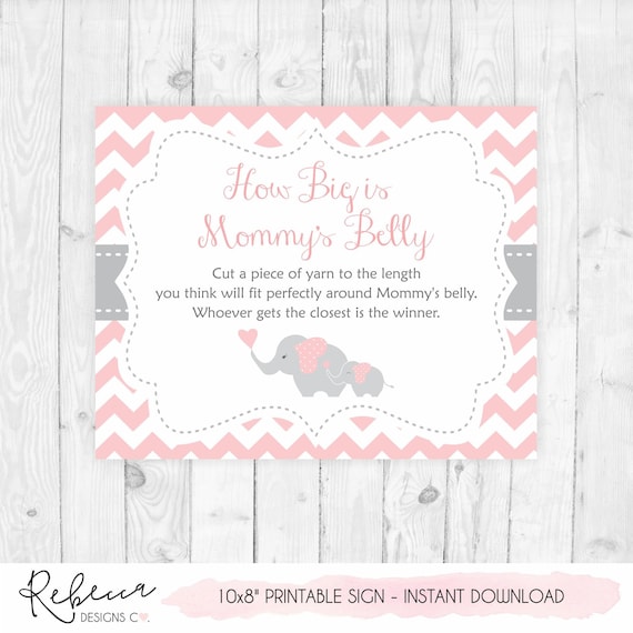 How big is mommys belly game elephant baby shower game girl guess the size string game baby shower activity pink belly game printable 105 Il_570xn