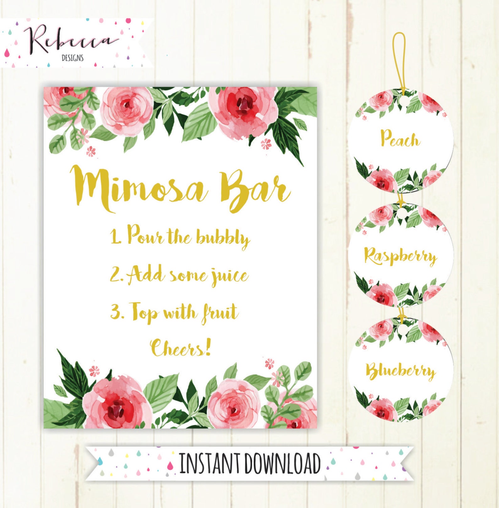 Mimosa bar sign juice labels mimosa bar printable sign floral image 0.