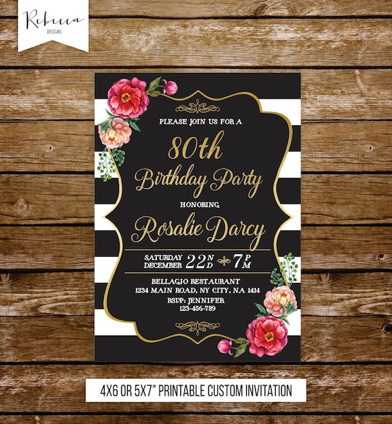 80th birthday invitation woman elegant birthday invite 21st birthday 30th 40th 50th 60th birthday printable invitation 75th 70th 85th 232 Il_570xn