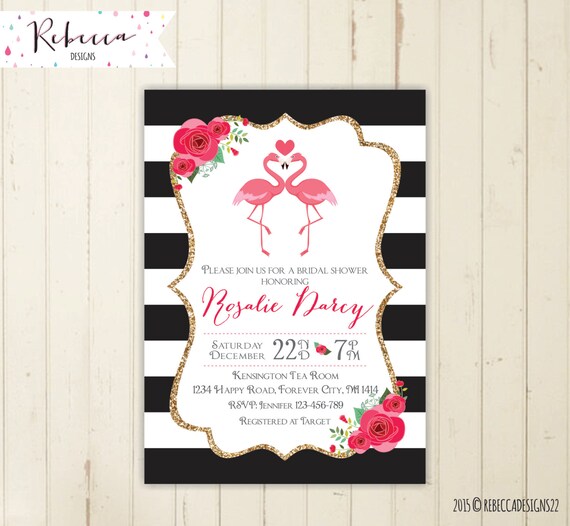 flamingo invitation flamingo bridal shower black and white invitation bridal shower glitter gold invitation brunch invitation 149 Il_570xn