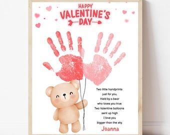 Valentine Handprint Craft for Kids Bear Poem Keepsake Printable Valentine Activity Instant Download Preschool Kindergarten Activity Art