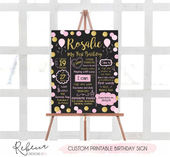 Girl birthday poster printable 1st birthday girl poster pink and gold girl birthday poster photoshoot poster birthday photo prop girl sign Il_570xn