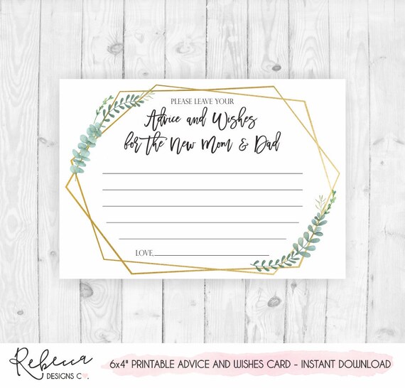 Baby Shower Advice Card Printable Advice And Wishes Card Etsy