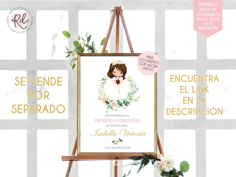 Invitacion de comunion niña imprimible fiesta primera comunion nina invitacion rosa first communion girl in spanish comunion en español image 5